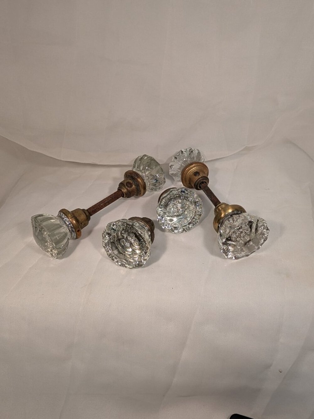 ANTIQUE VINTAGE CRYSTAL GLASS DOORKNOBS  3 SETS KNOBS + 2 SHANKS